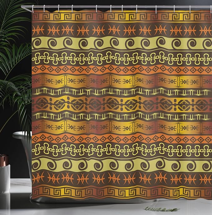 Ambesonne Prehistoric Shower Curtain, Indigenous Geometric Motifs Ornament - Image 3