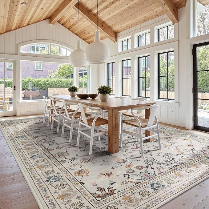 10x14 Rugs for Living Room & Bedroom, Floral Washable Rug, Boho Area Rug - Image 4