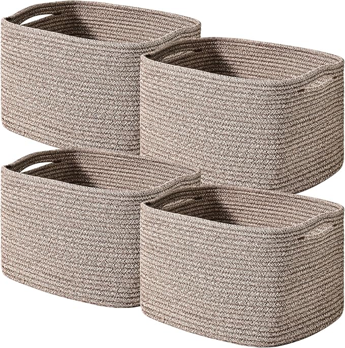 Storage Baskets for Shelves Organizing, Woven Cotton Rope Baskets for Storage by ICERZCZ