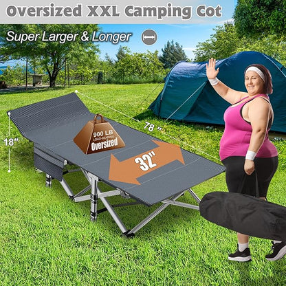 ABORON 2PK XXL Camping Cot for Adults 900LBS - 78"×32" Oversized Folding Bed with Mattress Pad, Heavy Duty 1200D Oxford Outdoor Cot with Carry Bag