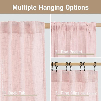 LAMIT Pink Linen Curtains 45 Inch Length 2 Panels, Light Filtering Panels Back Tab and Rod Pocket Country Decor Drapes for Kitchen/Window/Loft Room/Bedroom, 34 x 45 Inch