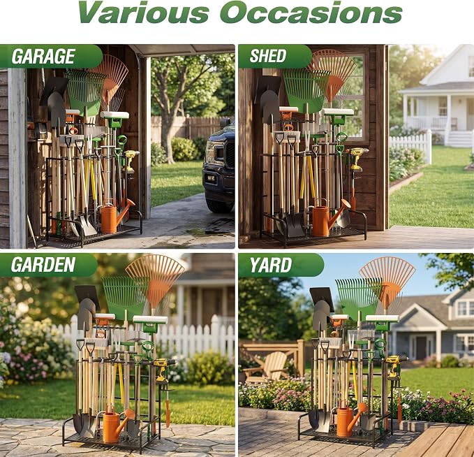 Garden Tool Organizer Rack Up to 39 Tools, Heavy-Duty Steel Yard Tool Organizer - Image 3