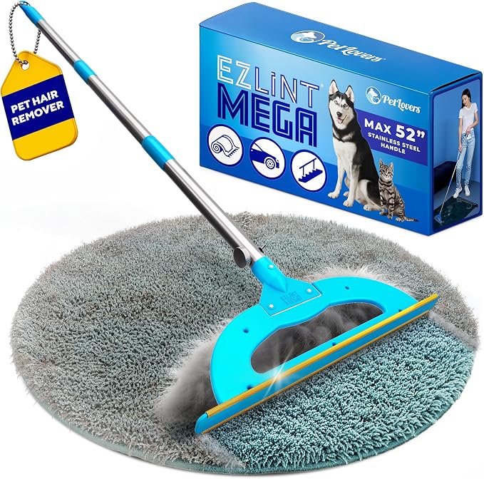 PetLovers EzLint Mega 52" Carpet Rake & Pet Hair Removal Tool – Dog & Cat Hair by PetLovers