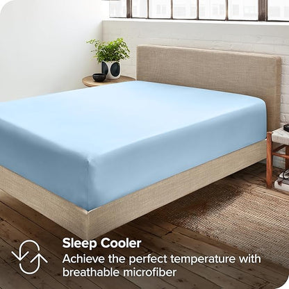 Bare Home 2-Pack Fitted Bottom Sheets Queen - Premium 1800 Ultra-Soft Wrinkle Resistant Microfiber - Deep Pocket (Queen, Light Blue)
