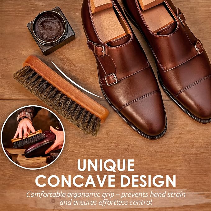6.7" Horsehair Shoe Shine Brush Set of 2-100% Soft Genuine Horse Hair Bristles - Image 4