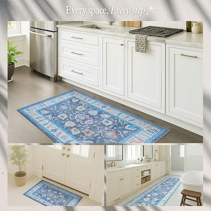Fame Rugs Blue Modern Oushak Rug 6x9, Vintage Turkish Colorful Oriental Antique Inspired Washable Large Area Rugs, Luxury Living Room Bedroom (387BNB, 6' x 9')