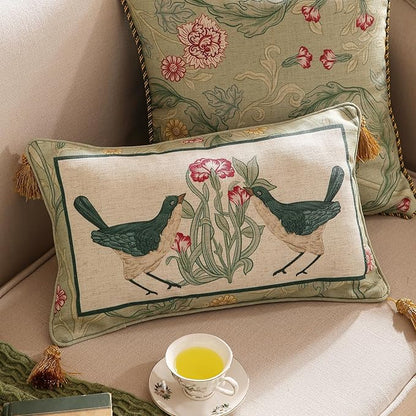patdrea Designer Rectangle Throw Pillow Covers,Farmhouse Linen with Green Floral Pattern Pillows Cover,Decorative Lumbar Pillowcases Cushion for Bed Living Room Outdoor Car,12"x20"