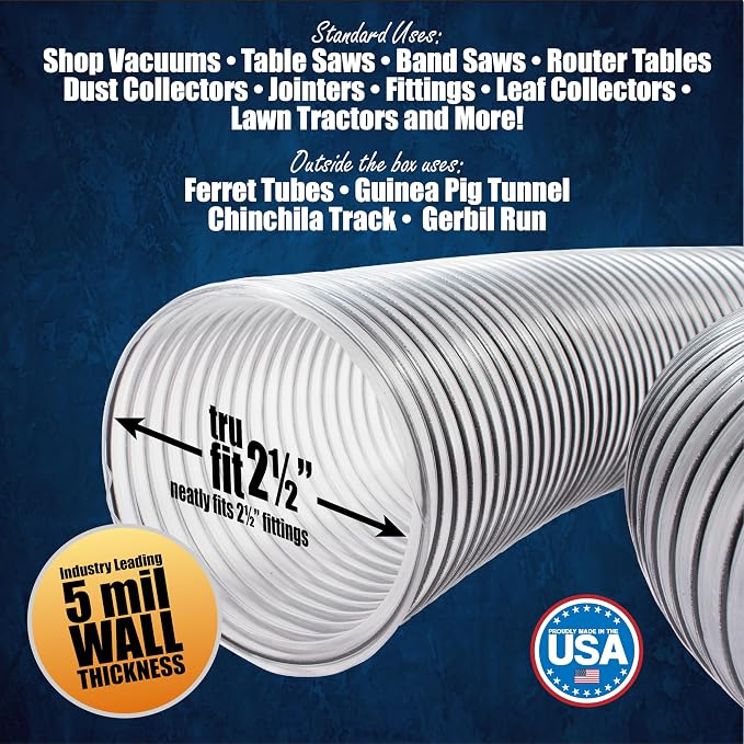 2-1/2" x 20' PVC Dust Collection Hose, Puncture Resistant, Carbon Steel Wire - Image 6