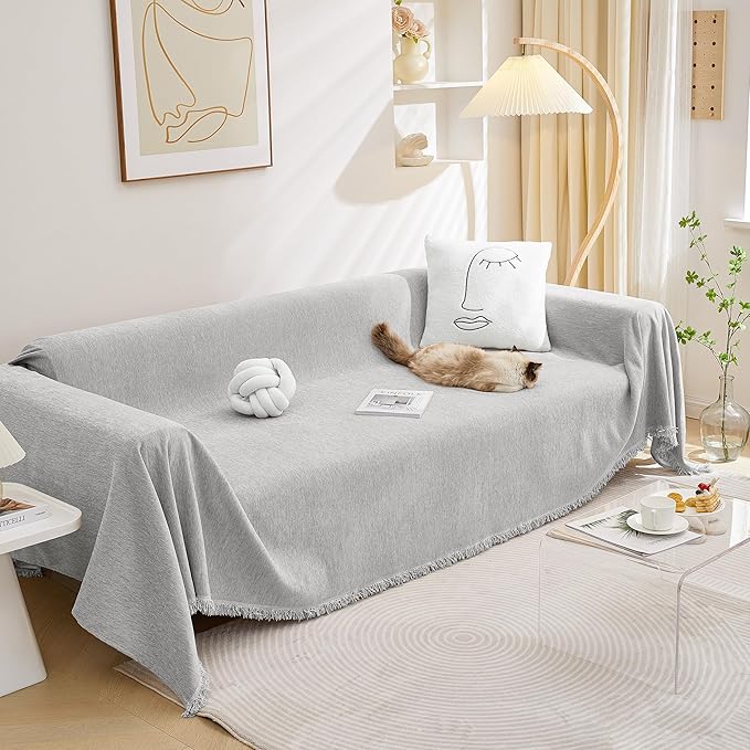 MEETSKY Couch Cover Small Sofa Covers Sofa Throw Cover for Couches Slipcover Reclining Sofa Washable Soft Chenille Blend Modern Decor Couch Protector for Living Room, 71" x 102", Light Grey