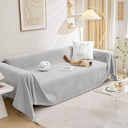 MEETSKY Couch Cover Small Sofa Covers Sofa Throw Cover for Couches Slipcover Reclining Sofa Washable Soft Chenille Blend Modern Decor Couch Protector for Living Room, 71" x 102", Light Grey