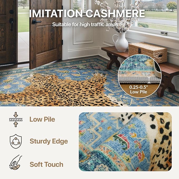 Bavni 2x6 Leopard Rug, Machine Washable Soft Cheetah Animal Print Runner Rug - Image 5