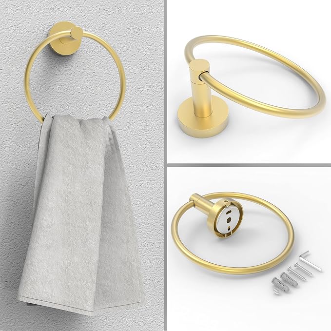 Gold Toilet Paper Holder & Towel Ring SUS304 Stainless Steel 2pc Bathroom - Image 3