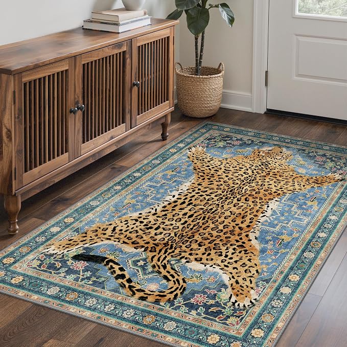 Bavni 5x7 Leopard Rug, Machine Washable Cheetah Animal Print Low Pile Boho - Image 3