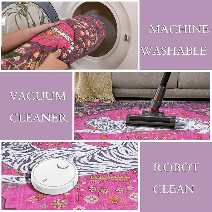 5x7 FT Leopard Rug for Living Room Hot Pink Leopard Vintage Animal Rug - Image 4