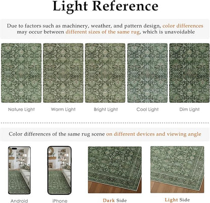 Green Area Rug 2x3 Entryway Washable Soft Carpet Vintage Non Slip Indoor Kitchen Entrance Door Mat Traditional Retro Distressed Small Thicker Throw Rug Bathroom Laundry Bedroom
