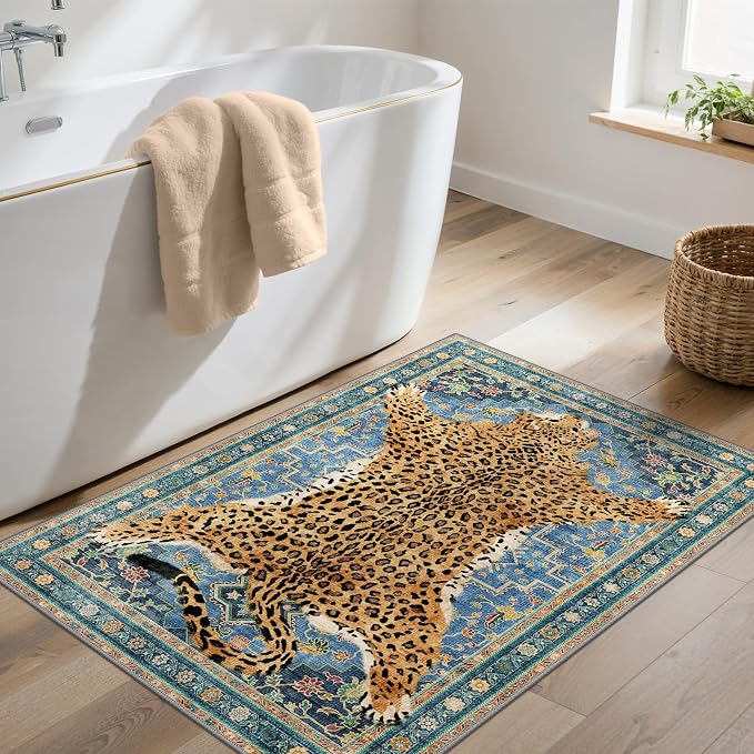 Bavni 2x3 Leopard Rug, Machine Washable Cheetah Door Mat, Soft Animal Small - Image 3