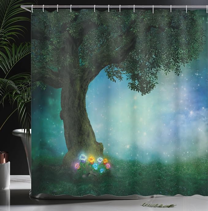 Ambesonne Forest Shower Curtain, Little Red Riding Hood Woodland at Night - Image 3