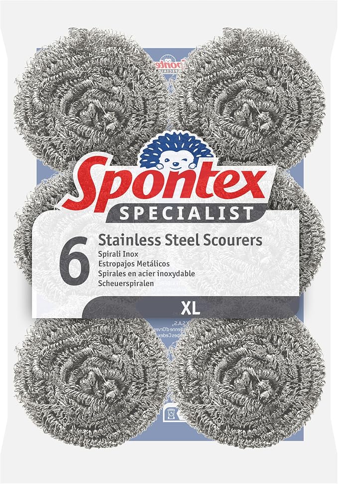 Spontex Specialist Stainless Steel Scourers | XL | Tough Metal Scourers by Spontex
