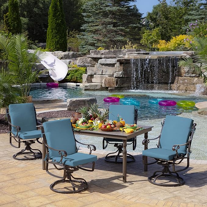 Arden Outdoor Midback Chair Cushion, 18 x 16.5, Rain-Proof, Fade Resistant French Blue Texture