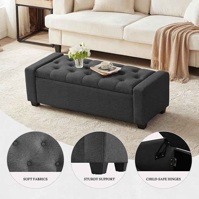48" Ottoman with Storage, Storage Ottoman Bench with Safety Hinge, Upholstered - Image 6