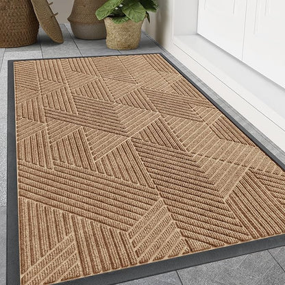 Smiry Front Door Mat Outside Entrance, Heavy Duty Sturdy Natural Rubber Doormat, Trap Dirt and Moisture, Easy Clean Low Profile Mats for Indoor Outdoor Entry, Irregular Triangle (71x47, Coffee)
