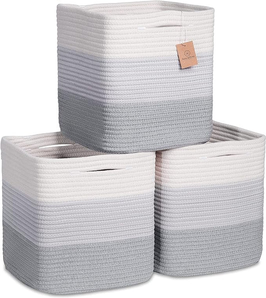 NaturalCozy Storage Cubes 11 Inch Cotton Rope Woven Baskets by NaturalCozy
