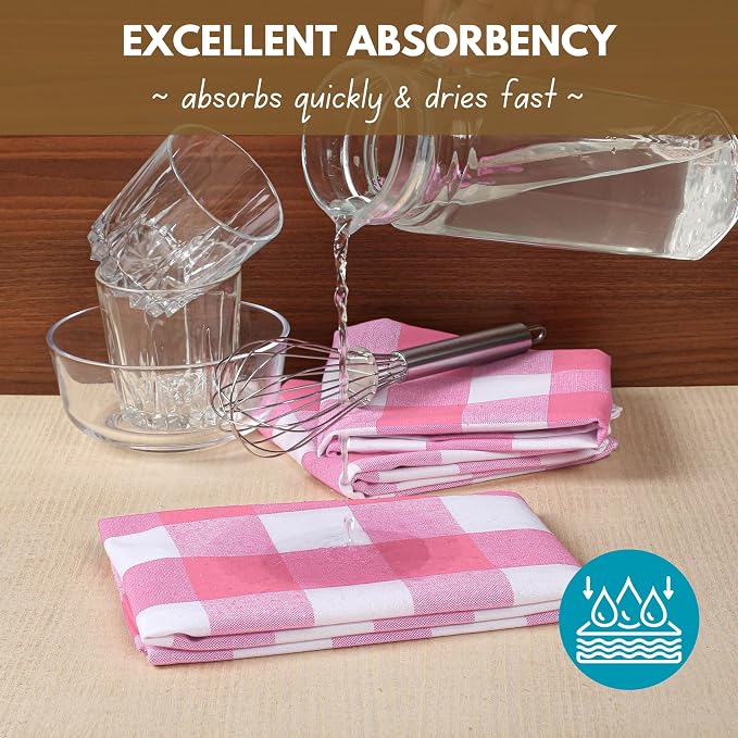 Native Fab Pink Checked Kitchen Towel 16"x26" - Image 6