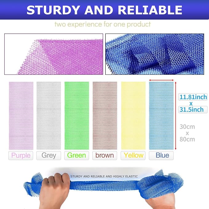 UJFQBH 6 Pieces African Net Sponge Long Bath Sponge Exfoliating Shower Body - Image 3