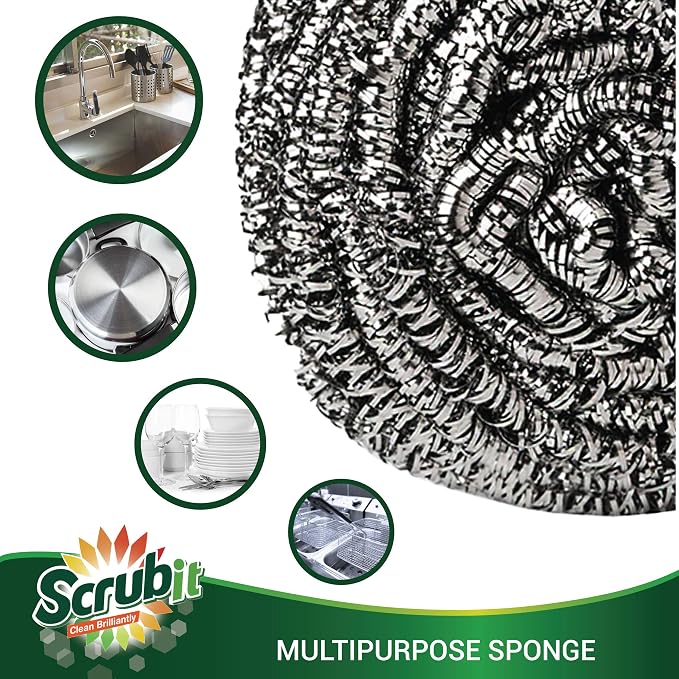SCRUBIT 6 Pack Stainless Steel Scourers – Steel Wool Scrubber Pad Used - Image 3