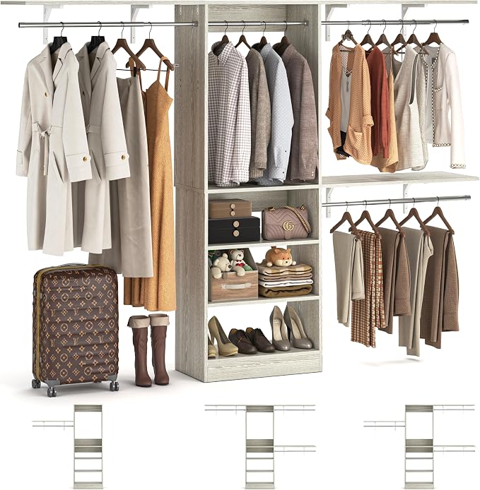 8FT Closet System with Shelves, Wall Mount Bedroom Wardrobe Walk-in Closet by iSunirm