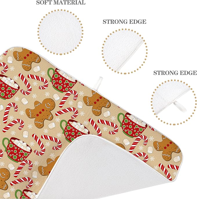 Christmas Dish Drying Mats 18x24 Inch Candy Cane Snowflake Gingerbread Man - Image 7
