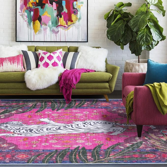 5x7 FT Leopard Rug for Living Room Hot Pink Leopard Vintage Animal Rug - Image 5