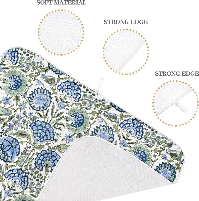 Blue Sage Green Floral Dish Drying Mats 18x24 Inch Sage Green Block Print - Image 7