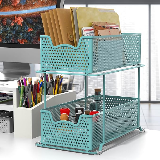 SIMPLE HOUSEWARE 2 Tier Sliding Cabinet Basket Organizer Drawer - Image 2