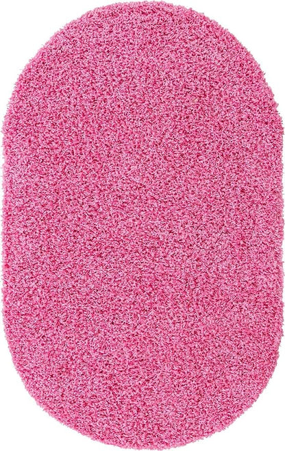 Unique Loom Solid Shag Collection Area Rug (3' 3" x 5' 3" Oval, Taffy Pink)
