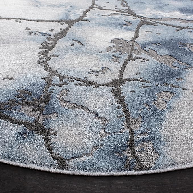 SAFAVIEH Craft Collection Area Rug - 9' Round, Grey & Blue, Modern Abstract Design, Non-Shedding & Easy Care, Ideal for High Traffic Areas in Living Room, Bedroom (CFT877L)
