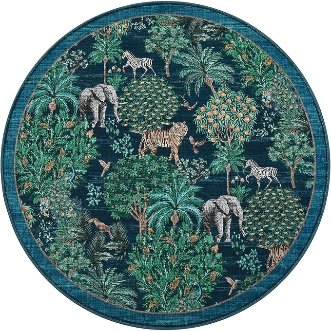 GarveeHome Jungle Round Washable Rugs 4ft Non-Slip Soft Round Rug - Image 4