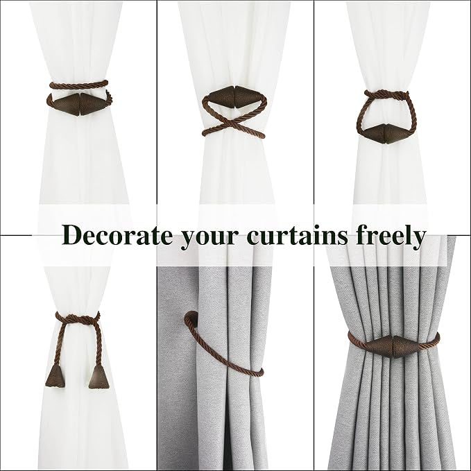 4 Pack Magnetic Curtain Tiebacks Rope Modern Handmade Curtain Tie Backs - Image 5