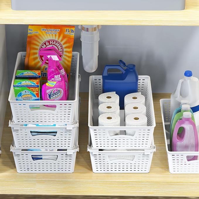Simple Houseware Plastic Stackable Storage Basket Pantry Organizer, 6 Pack - Image 5