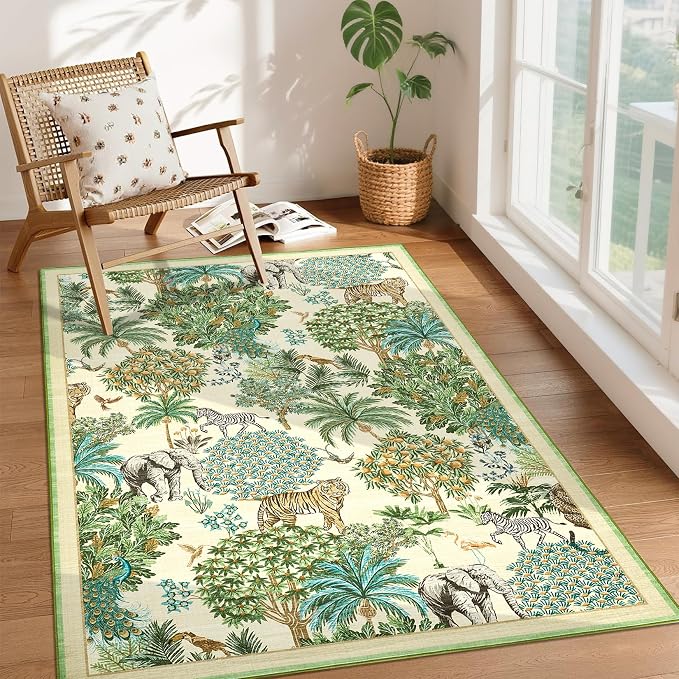 GarveeHome Jungle Animal Print Rug 3x5 Washable Area Rugs by GarveeHome