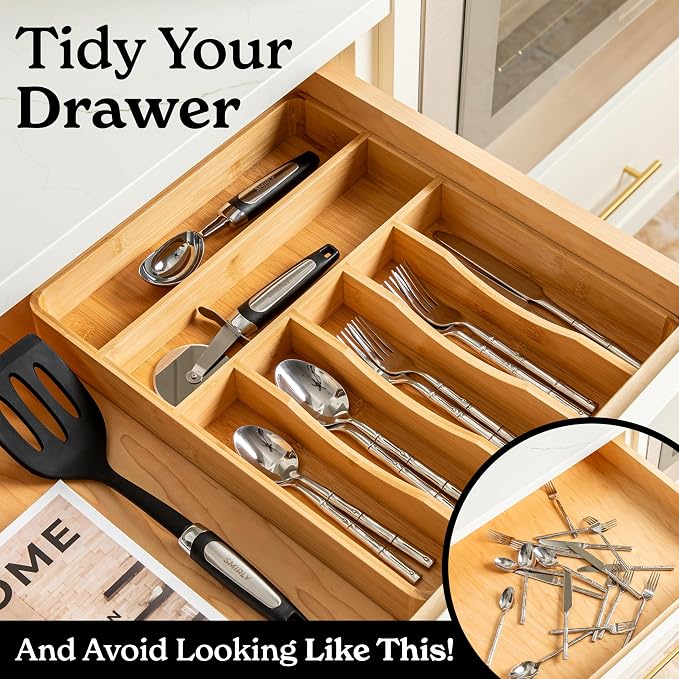 SMIRLY Silverware Drawer Organizer – Bamboo Kitchen Drawer Organizer, - Image 4
