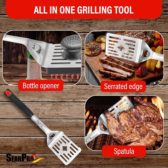 4-in-1 Grill Brush Combo by SearPro BBQ Cleaner Scraper Barbecue Tool - Image 4
