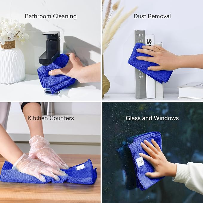 Ninia Blue Microfiber Cloth 12 Pack 35x35 cm, Thick & Absorbent Reusable Towels - Image 7