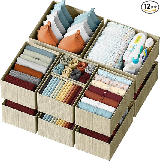 Drawer Organizer Clothes Set of 12 Beige by Neaterize