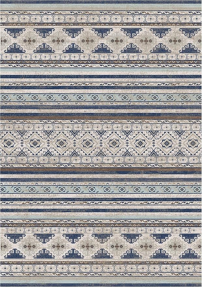 RUGSURE Washable Area Rugs 6' x 9' - 1/6 Thick - Moroccan-Inspired -Stain & Water Resistant Non-Slip - Resistant Rug for Living Room, Bedroom, Nursery, Pet & Child Friendly (Blue and Brown)