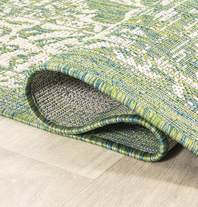 JONATHAN Y Weave Floral Indoor Outdoor Area Rug 5X8 Cream/Green, Tela Bohemian Textured for Backyard, Patio, Porch, Easy-Cleaning, High Traffic, Pet-Friendly, Non-Shedding (SMB100F-5)