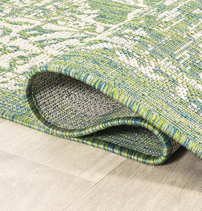 JONATHAN Y Weave Floral Indoor Outdoor Area Rug 5X8 Cream/Green, Tela Bohemian Textured for Backyard, Patio, Porch, Easy-Cleaning, High Traffic, Pet-Friendly, Non-Shedding (SMB100F-5)