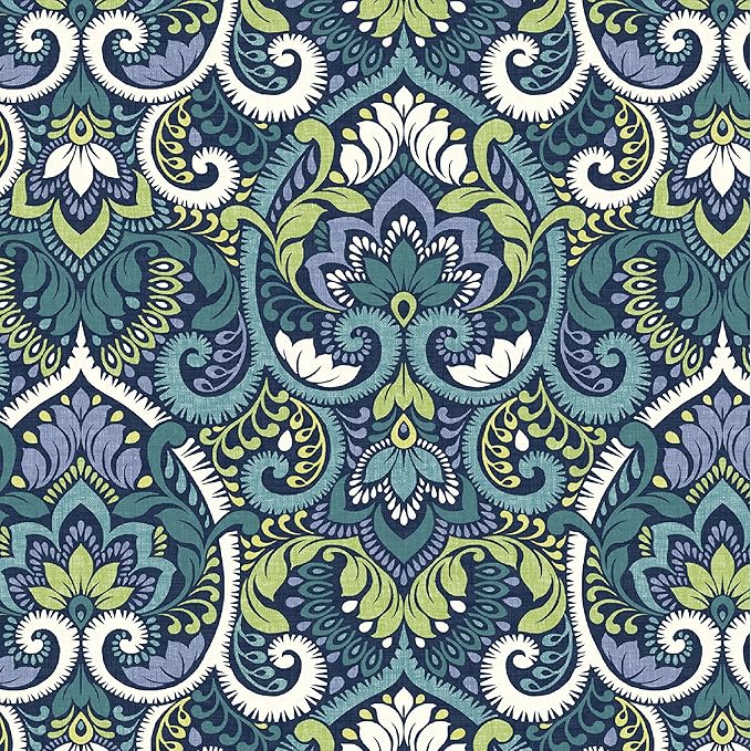 Arden Foam Outdoor Dining Chair Cushion, 20 x 20, Made with ProFoam, Rain-Proof, Fade Resistant, Sapphire Aurora Blue Damask