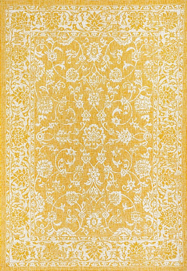 JONATHAN Y Weave Floral Indoor Outdoor Area Rug 4X6 Yellow/Cream, Tela Bohemian Textured for Backyard, Patio, Porch, Easy-Cleaning, High Traffic, Pet-Friendly, Non-Shedding (SMB100E-4)