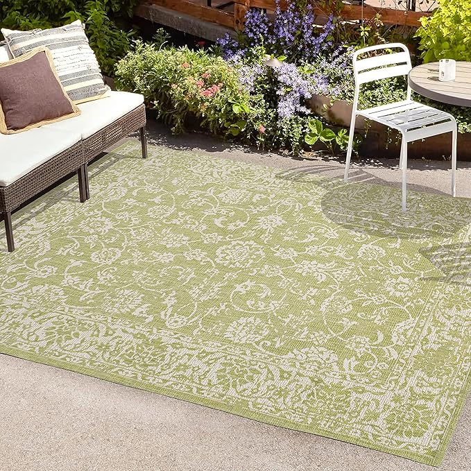 JONATHAN Y Weave Floral Indoor Outdoor Area Rug 9X12 Green/Cream, Tela Bohemian Textured for Backyard, Patio, Porch, Easy-Cleaning, High Traffic, Pet-Friendly, Non-Shedding (SMB100D-9)